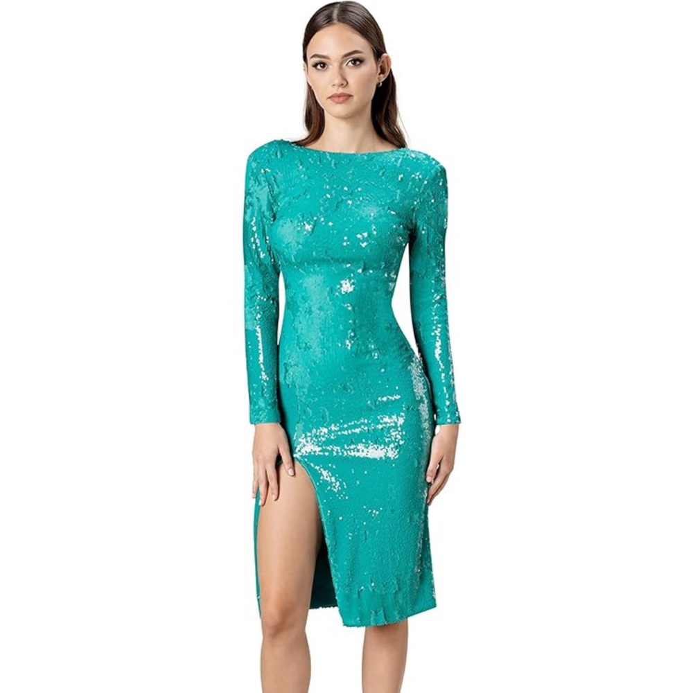 Dress the Population Green Long Sleeve Sheath Dress